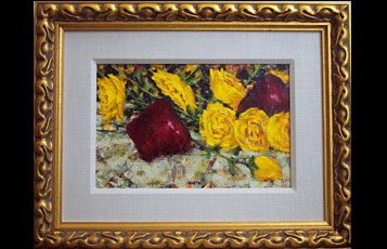 "Yellow Roses & Red Apple"